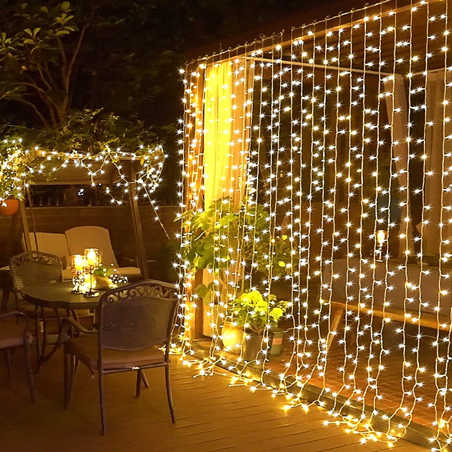 Lichtgordijn 2m x 1,5m · Klassiek warm wit · Zwart snoer · IP67